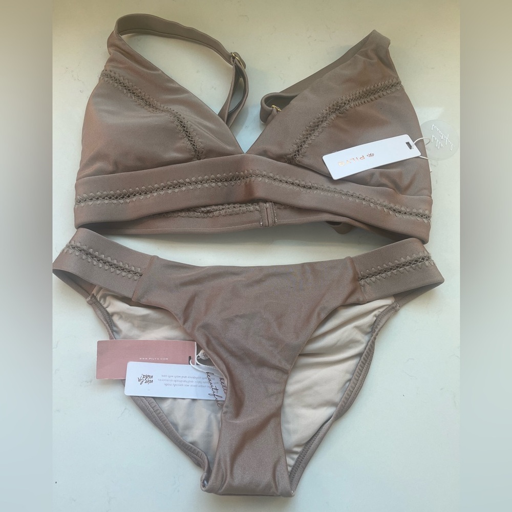 Sandstone stitched Elle halter and full bottom
